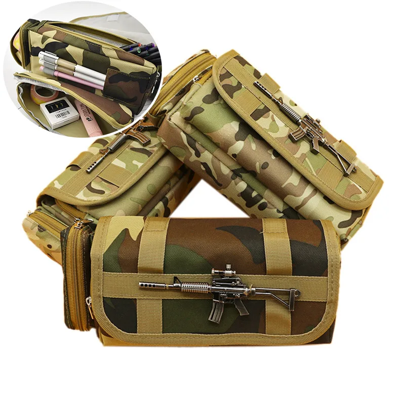 Student Creative War Gun Camouflage Pencil Bag Large Oxford Canvas Pencil Case For Boy Gift School Supplies