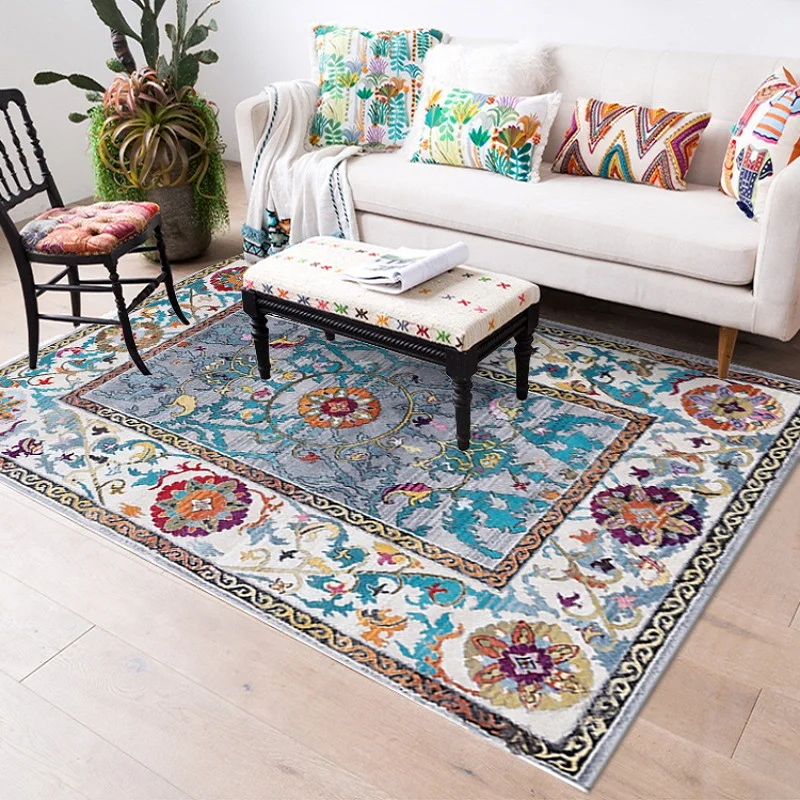 

Bohemia Turkey Exotic Multicolor printed carpet European style flower Crystal velvet door mat non-slip Living room rug customize