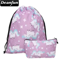 Deanfun 2 шт. Drawstring сумка 3D печатных Фиолетовый единорог набор милые девушки школьный Органайзер 031