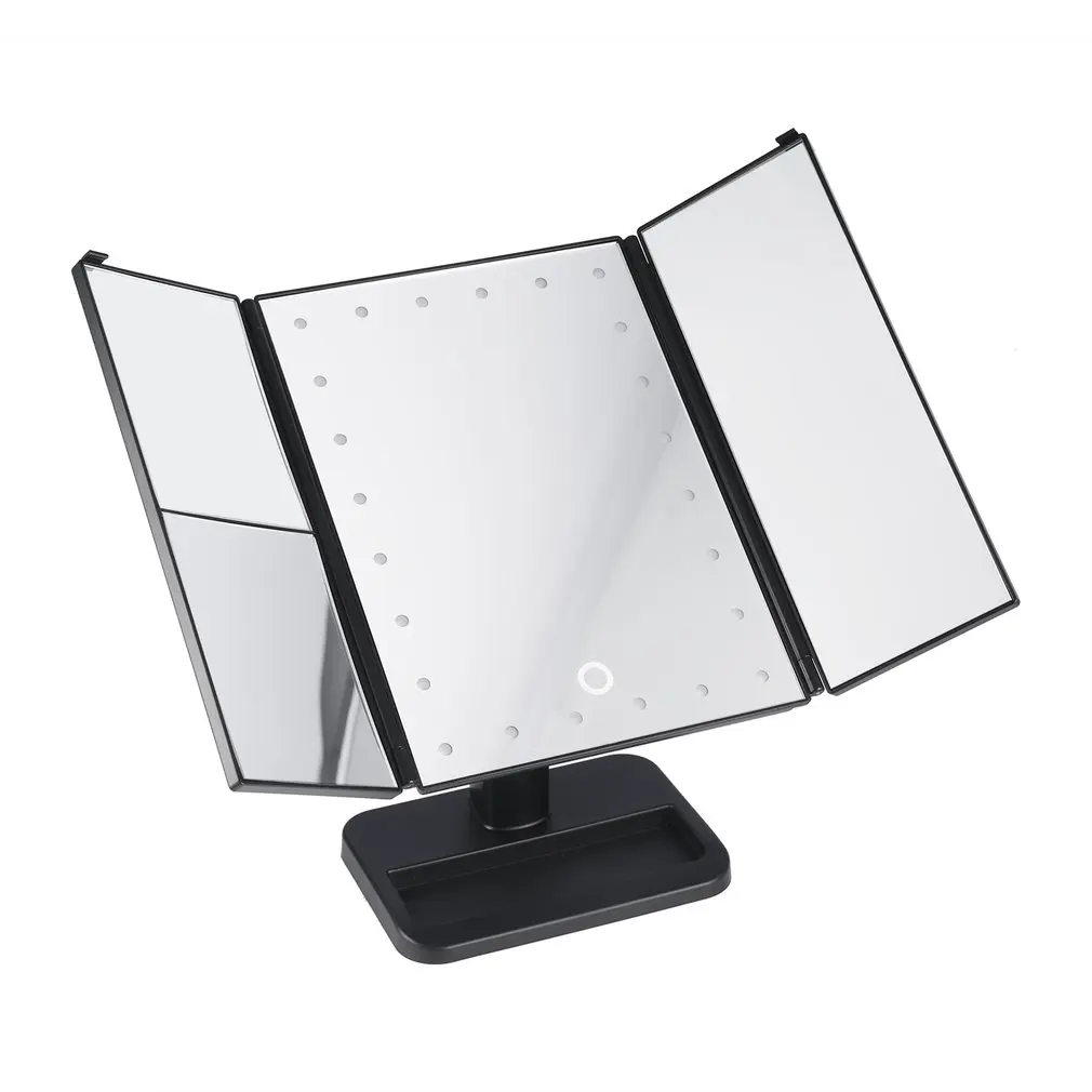 

Touch Screen Makeup 3-folding HD Mirror with 24 LEDs 1X/2X/3X Desktop Magnifying Mirror with Compact 10X Vanity Mirror