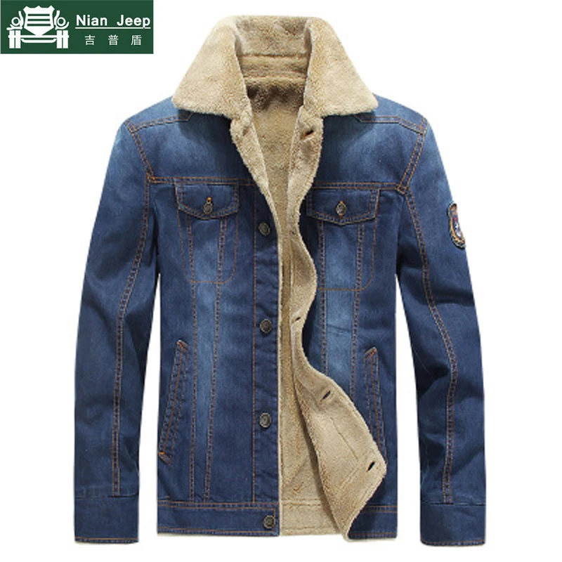 2020 Winter Thicken Denim Jacket Men Casual Cowboy Coats Fur collar