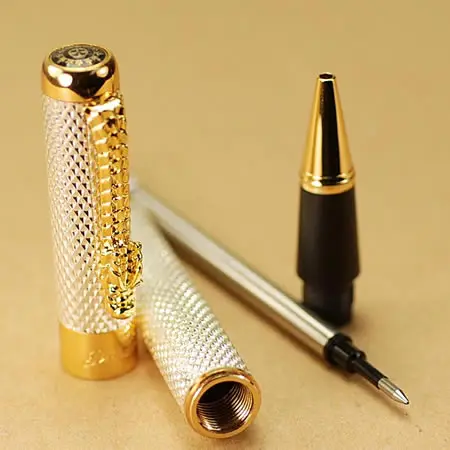 Jinhao 1200 в комплекте Серебряная сетка роликовая шариковая ручка ДРАКОН с красным кристаллом в это глаза