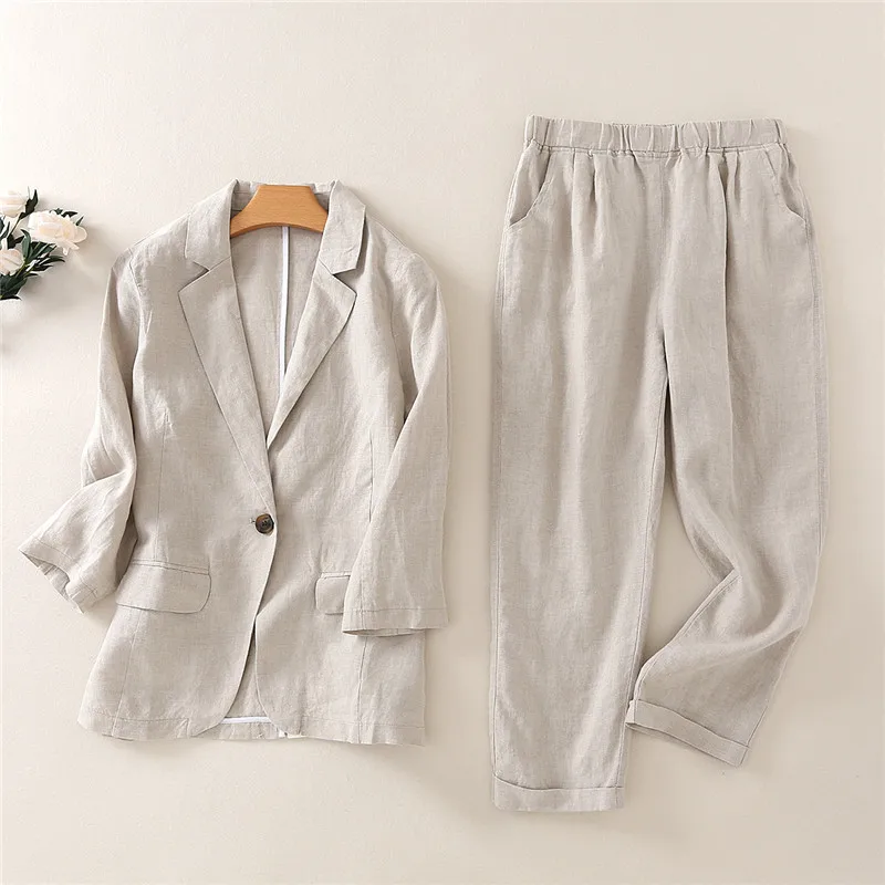 

Spring and summer Korean temperament small suit cotton and linen women's fashion casual linen suit