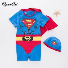 Купальный костюм для маленьких мальчиков с изображением Человека-паука+ шапочка, комплект из 2 предметов одежда для купания для маленьких детей, цельный купальный костюм