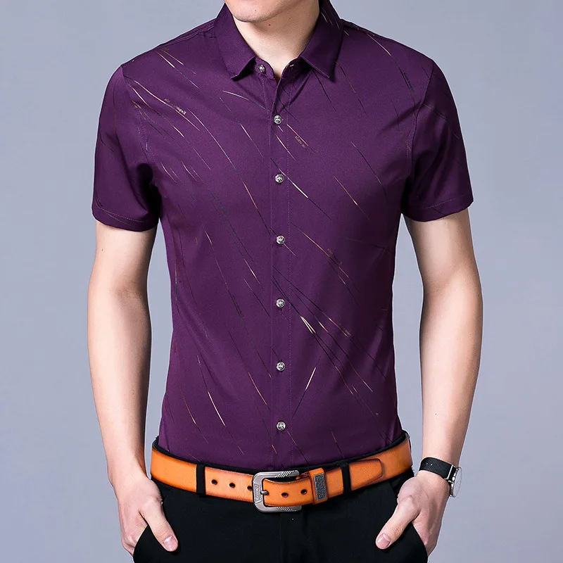Short Sleeve Shirt Men Clothes 2019 Summer Mens Shirts Solid Slim Fit Casual Shirt Masculina Camisa Cotton Chemise Homme -XXXL
