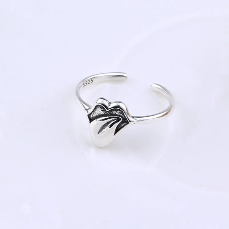 

Fengxiaoling New Fashion 925 Sterling Silver Big Mouth Tongue Open Rings For Women Simple Exaggeration Rings Jewelry