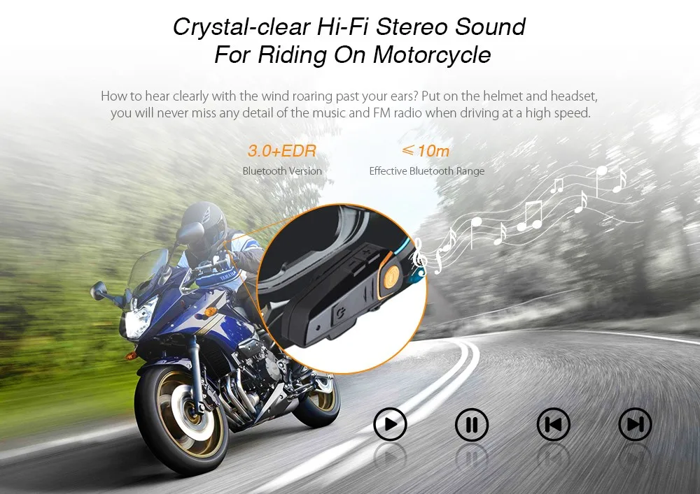 BT-S2 1000m Bluetooth Headset Motorcycle Intercom Auto Answer FM Radio Interphone with 300 Hours Long Standby