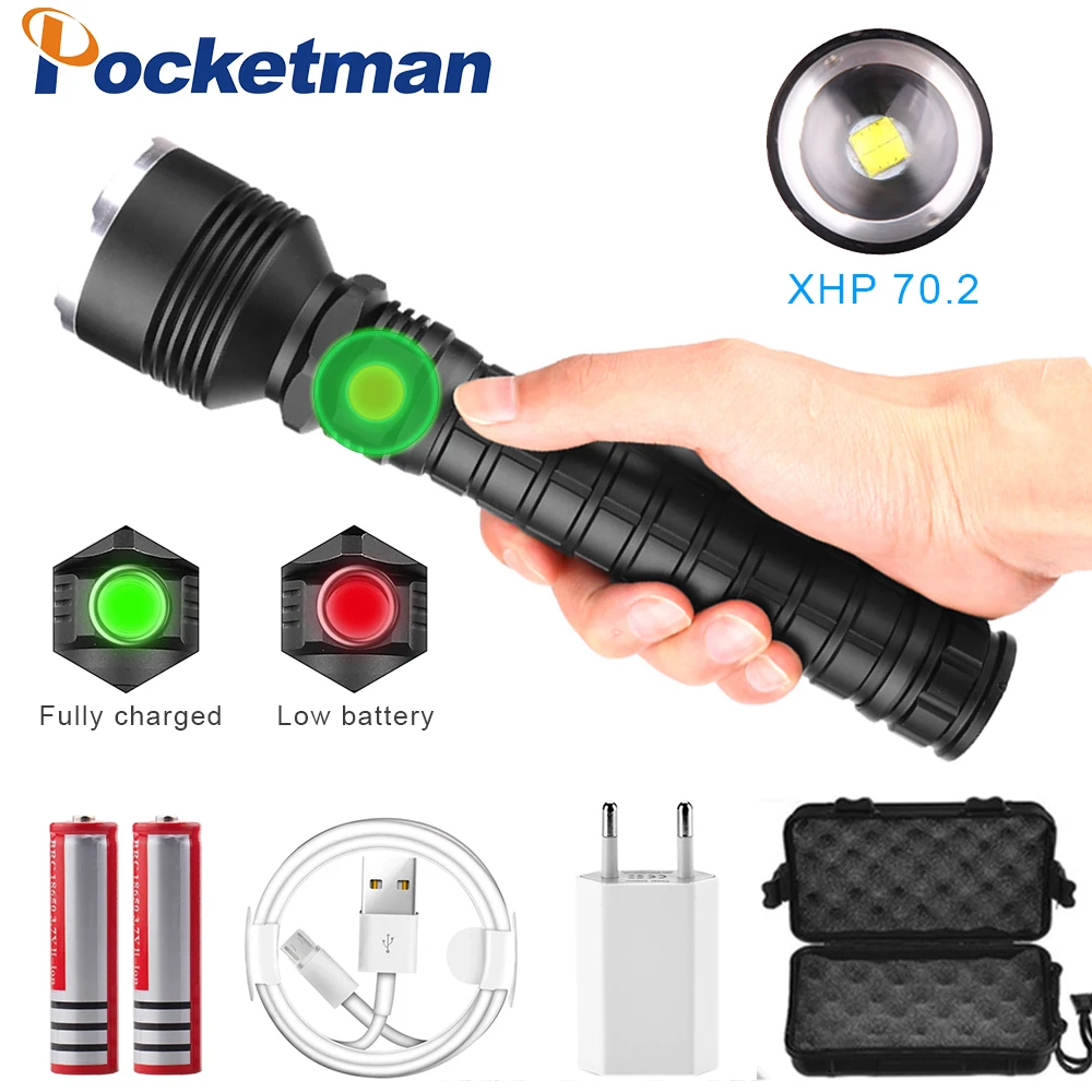 

95000LM Super Bright Flashlight XHP70.2 LED Flashlight USB Rechargeable Torch Zoom LED Torch XHP70 XHP50 Flashlight 18650