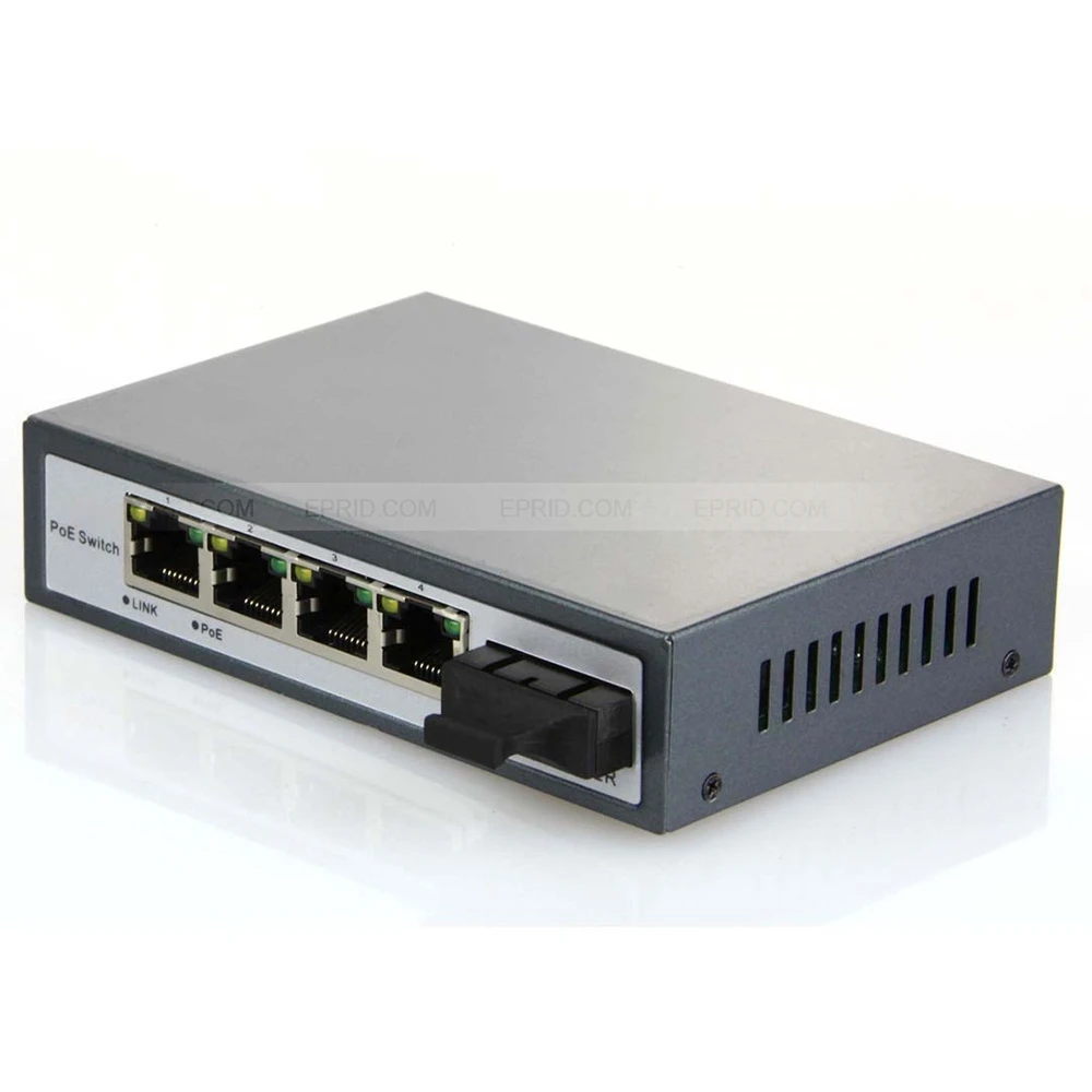 

5-Port 10/100M Switch Converter 1 SC Fiber+4 PoE Power Adapter IEEE802.3af