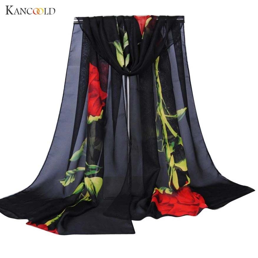 

2018 Stylish Fashion Women Rose Floral Printed Long Soft Wrap Scarf Ladies Shawl Chiffon Hijab Neck Warmer Silk Scarf P