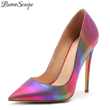 

Buono Scarpe Original Top Quality Women Pumps Pointed Toe Thin Heels Rainbow Colorful High Heels Pointed Toe Stiletto Heel Pumps
