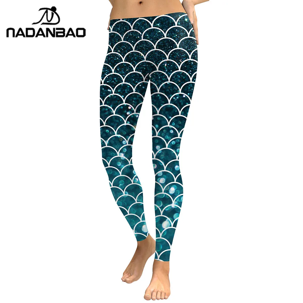 

NADANBAO New Summer 2019 Women Leggings Mermaid Glitter Digital Print Legging Silm Legins High Waist Sporting Workout Pants