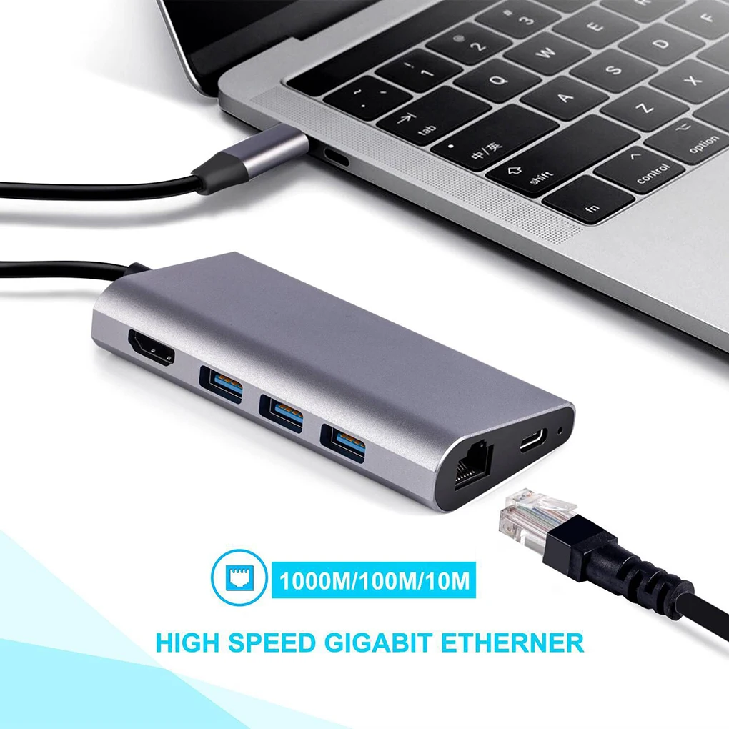 Новое поступление 8 в 1 USB HUB Многофункциональный Тип C концентратора USB-C концентратора Тип-C 4 K видео HD Gigabit RJ45 адаптер SD/TF Card Reader