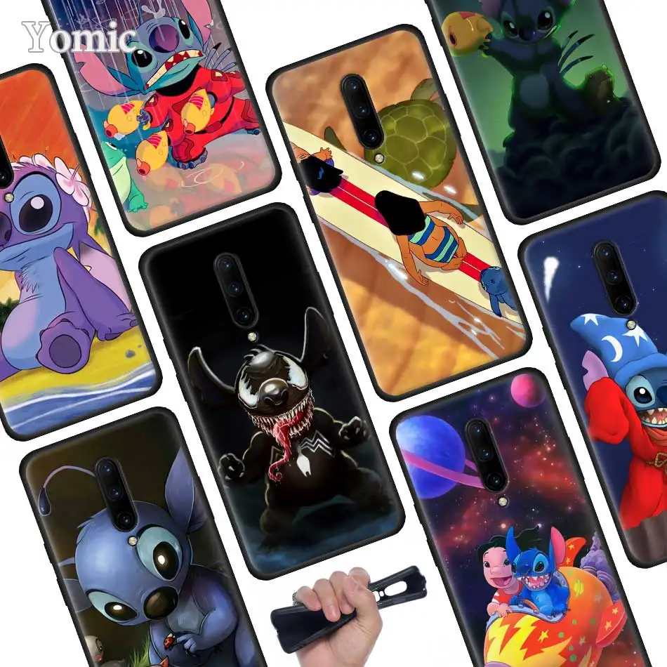 cute cartoon Lilo Stitch Black Soft Case for font b Oneplus b font font b 7