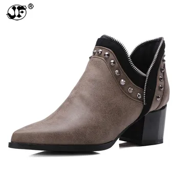 

Winter Shoes Woman Chelsea Boots Black Slip On Women Ankle Boots Warm Fashion Rivets Plus Size Thick Heels Casual Shoes Femalet