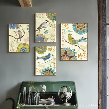 

cotton no frame pastoral cartoon birds flowers canvas printings oil painting printed on cotton home wall art decoration pictures