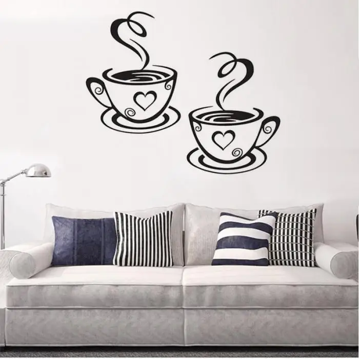 Новые Двойные кофейные чашки, настенные наклейки из ПВХ виниловые художественные наклейки на стены, клейкие наклейки s, декор для кухни, может CSV