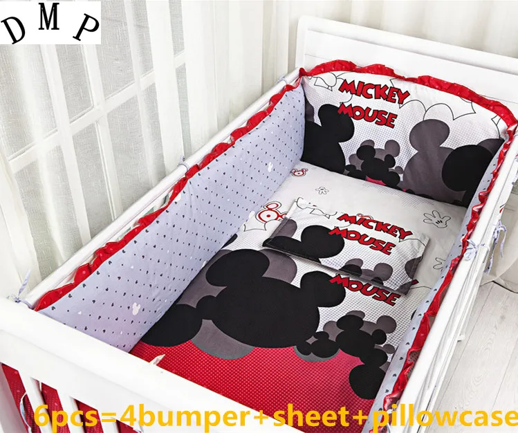 

Promotion! Cartoon 6pcs baby bedding set 100% cotton crib bumper baby cot sets baby bed bumper (bumper+sheet+pillowcase)