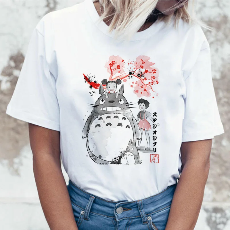 Totoro t قميص المرأة الأعلى المحملة القمصان تي شيرت التي شيرت ستوديو جيبلي kawaii 90 ق الجرافيك المتناثرة ميازاكي هاياو الإناث الأزياء
