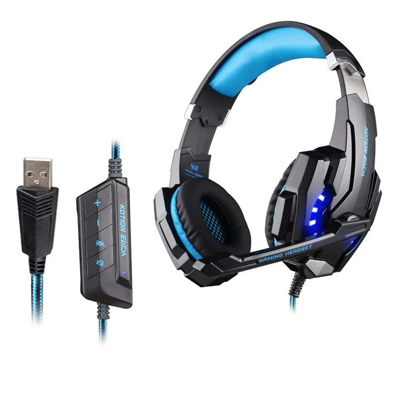 KOTION EACH G9000 USB 7.1 Surround Sound Channel Game Headset Wired Bass Noise Canceling Headphone With Mic LED Light PC Gamer |
