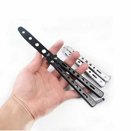 

Black Metal Practice Butterfly Balisong Trainer Training Flail Knife Dull Tool