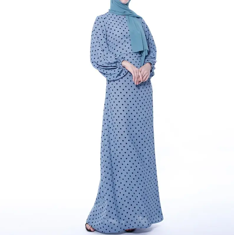 Dot abaya Дубай мусульманское платье хиджаб Абая для женщин Caftan турецкие платья мусульманская одежда халат Femme молитвенная одежда - Цвет: Light blue dress