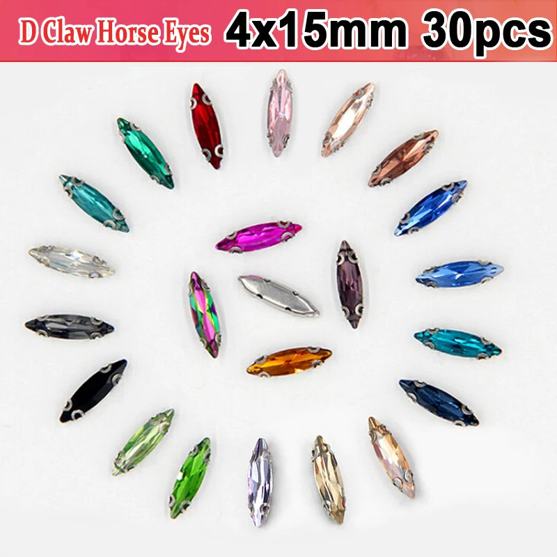 

4x15mm D Claw Clear Crystal Evening Dress Decorations Horse Eyes Sew On Crystals Claw Sew On Rhinestones