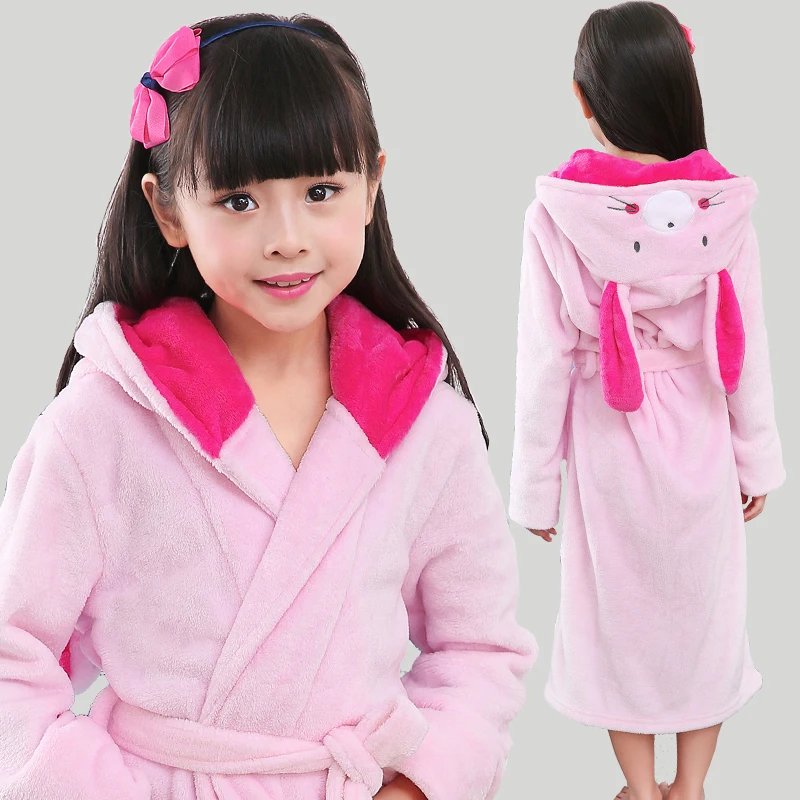 New Winter Warm Dressing Gown Kids Animal Baby Bathrobe Flannel Children Bathgrowns Bathrobes Rabbit Hooded Bath Robe for Girls child bathrobe kids robe