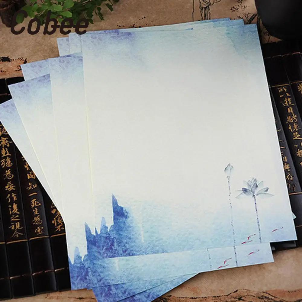 8 шт бумажные открытки на крафт-бумаге, бумажный конверт, китайский стиль, бумага для учебы, чистый и свежий подарок, элегантные античные канцелярские принадлежности - Цвет: Ink Lotus