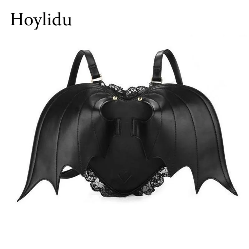 Leather Backpack Women Bat Wing Backpacks Stylish Punk School Bag For Teenager Girls Angel Wings Daypack Cute Little Devil Bags