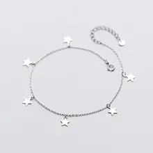 Летние 925 пробы серебряные браслеты на лодыжку для женщин, аксессуары, милые звезды, очаровательные цепи на ногу, пляжные браслеты на ногу, подарок для девушек