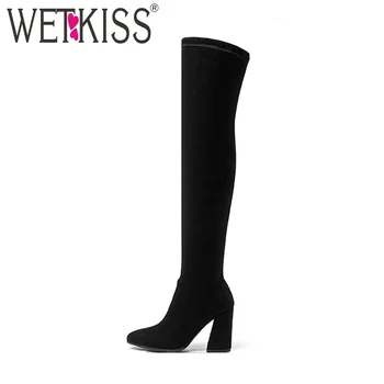 

WETKISS 2018 Winter Latest Stretch Thigh High Boot for Woman Fashion Thick High Heels Shoes Lady Over Knee Boot Women Big Size