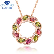 Настоящее Твердое 18 к розовое золото натуральный розовый зеленый турмалин Свадебный кулон ожерелье роскошный алмаз для мамы красочные драгоценные камни ювелирные изделия подарок