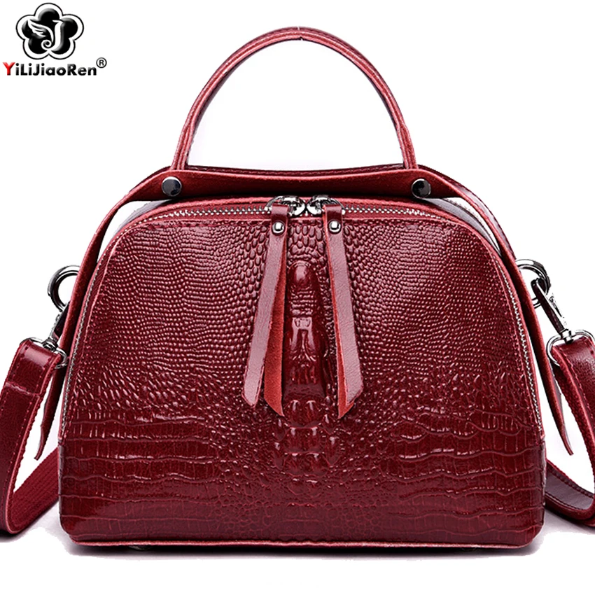 

Fashion Womens Genuine Leather Handbags Luxury Crocodile Pattern Crossbody Bags for Women Ladies Hand Bag Messenger Bag for Girl