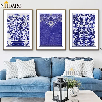

Chinese Blue and White Flower Vase Patterns Posters And Prints Canvas Painting Art Wall Pictures for Living Room Home Decor