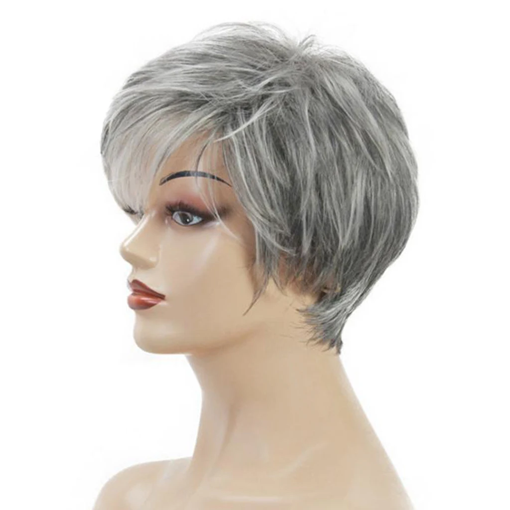 

Human Hair Wigs Short Grey Full Wig for Women - Fashion Ombre Gray Style