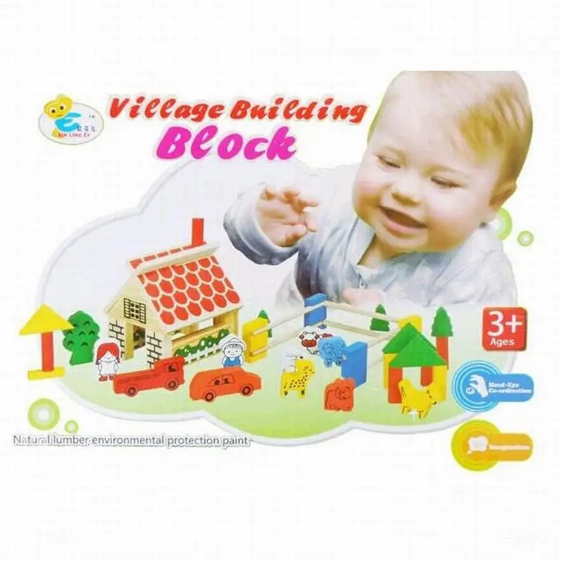 Happy Farm Building Blocks DIY Wooden Action Toy Figures Model Building Toys Cute Baby Learning Education Toys For Kids Children baby-building-blocks