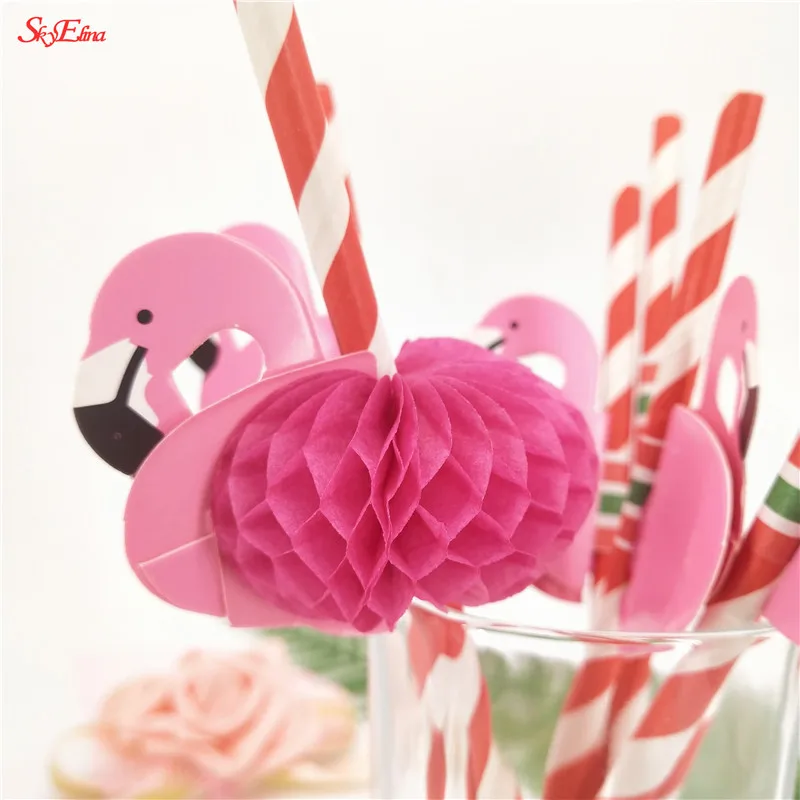 25pcs 3D Flamingo Pink Jungle paper drinking Straws Cocktail decorative straw lot  birthday wedding party decorations 5zSH887 (11)