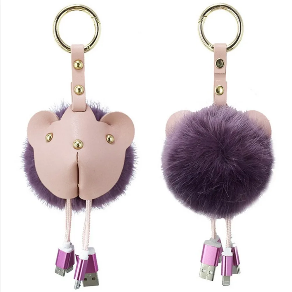 

K005 PU Bear Fur Ball USB Cable Key Chain Accessories For Lady For Handbags Car Pendent Jewelry