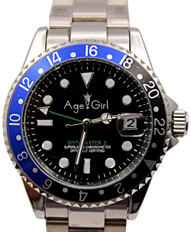 

Luxury Brand New Men GMT Automatic Mechanical Self Wind Watches Stainless Steel Dive Blue Red Black Bezel Silver 40mm Watch