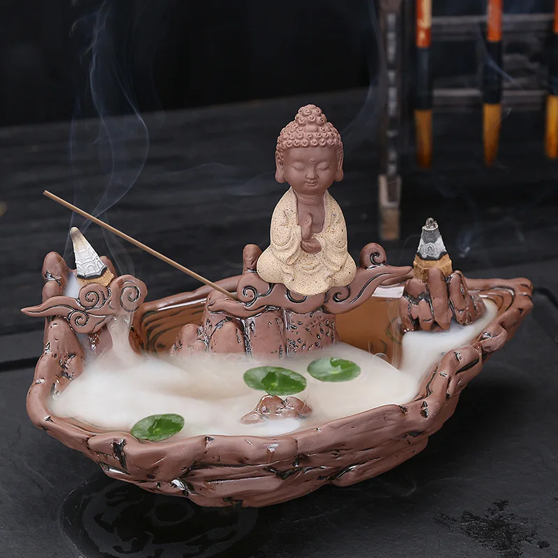 Fisherman Fishing Buddha Buddhist Burner Backflow Incense Burner With