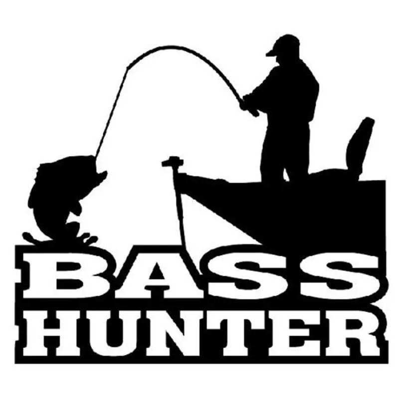 15CM*13.5CM Bass Hunter Decal Sticker Car Window Fishing Rods Reels