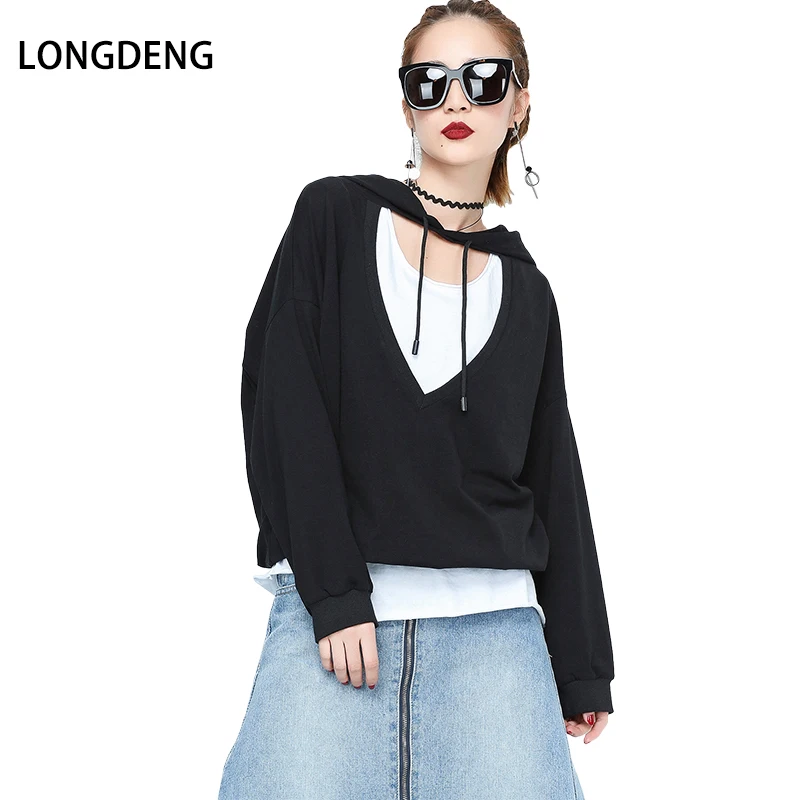 [LONGDENG] 2019 Spring Fashion Casual Loose Solid Black