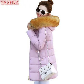 

YAGENZ Winter Jacket Women Parkas Long Coat Fashion Women's Clothes Large size Fur collar Hooded Coat Female Warm Black Coat 692