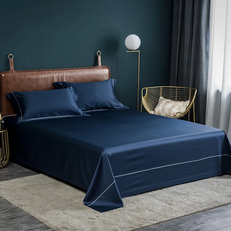  Egyptian Cotton Solid Color White Flat Sheet Embroidery Bed Sheet Top sheet Pillow sham Ultra Soft 