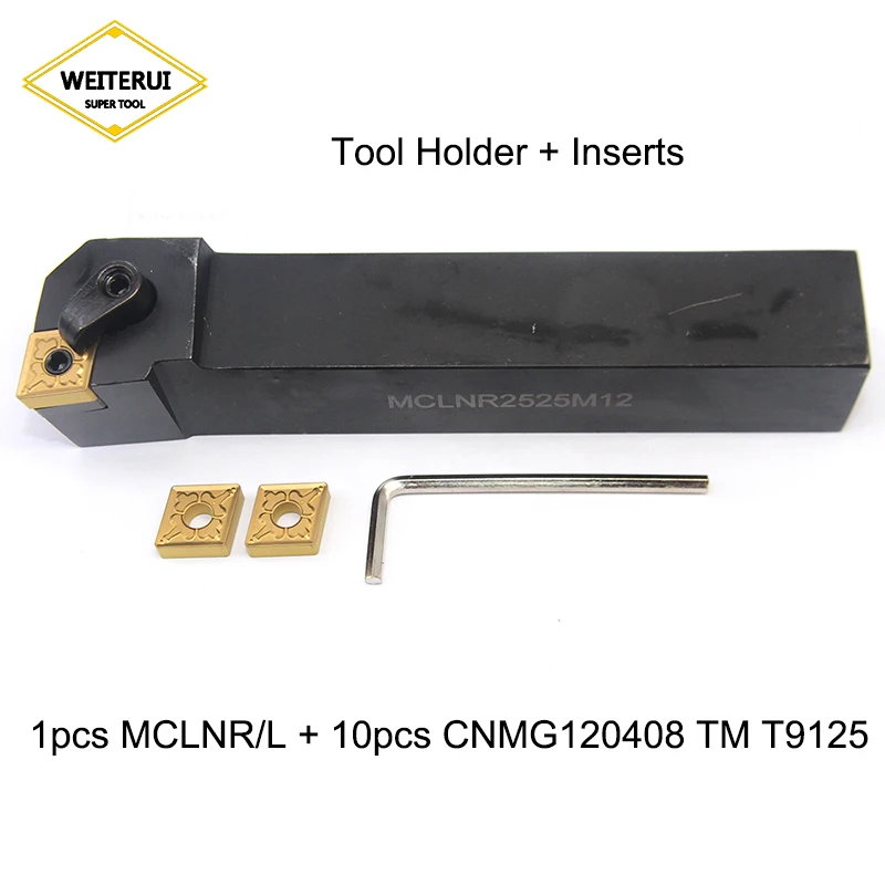 

1pc MCLNL/R External Turning Tool Holder +10pcs CNMG120408 TM T9125 Carbide Insert CNC Turning Lathe Cutting Tools