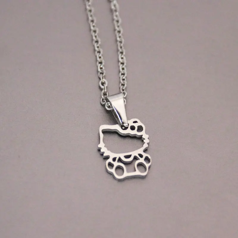Wholesale 10 pcs Cute Hollow Rhinestone Cat Pendant Necklace White Gold Plated