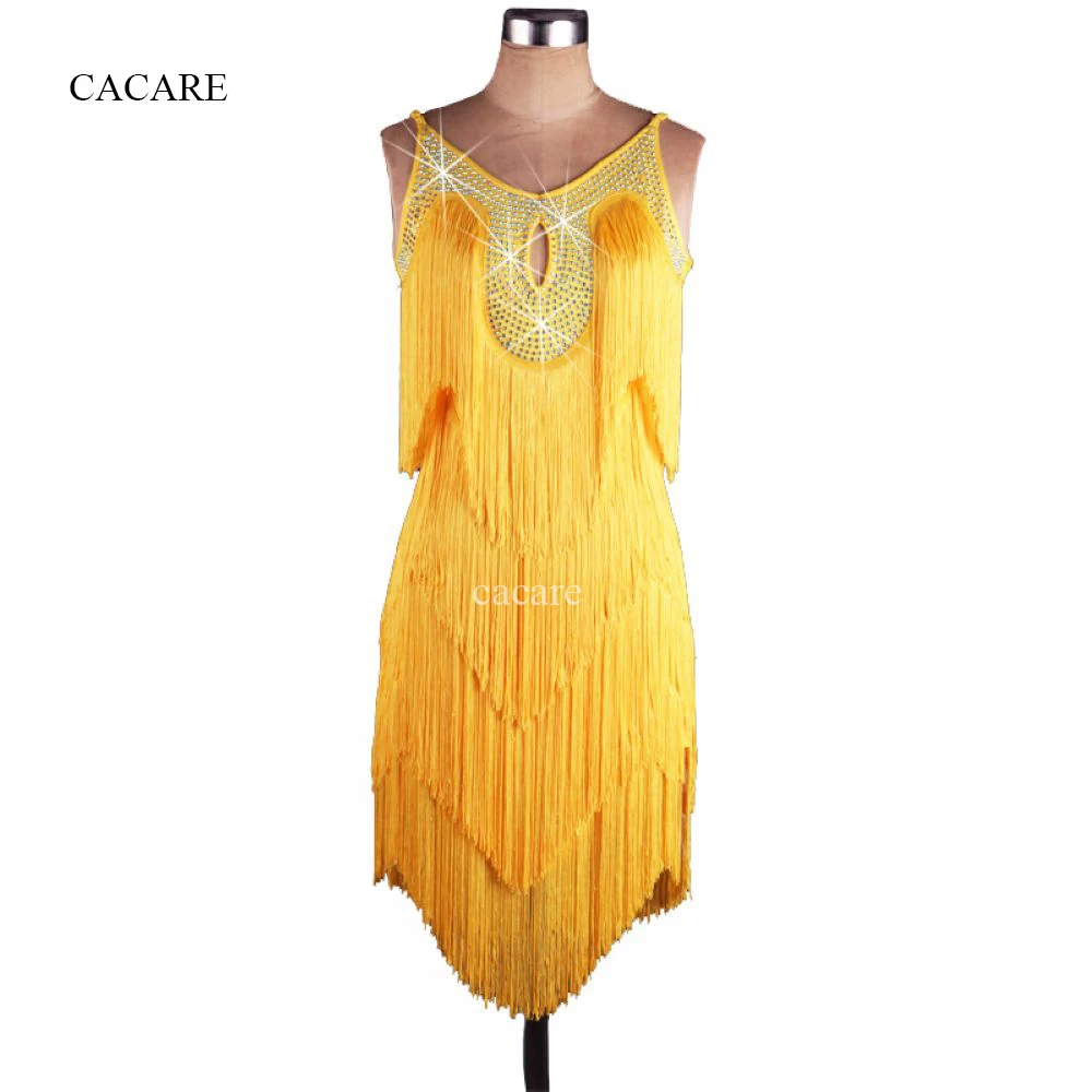 CACARE Tassels Latin Dance Dress Women Girls Latin Dance Competition Dresses Salsa Samba Costumes Salsa D0533 Rhinestones