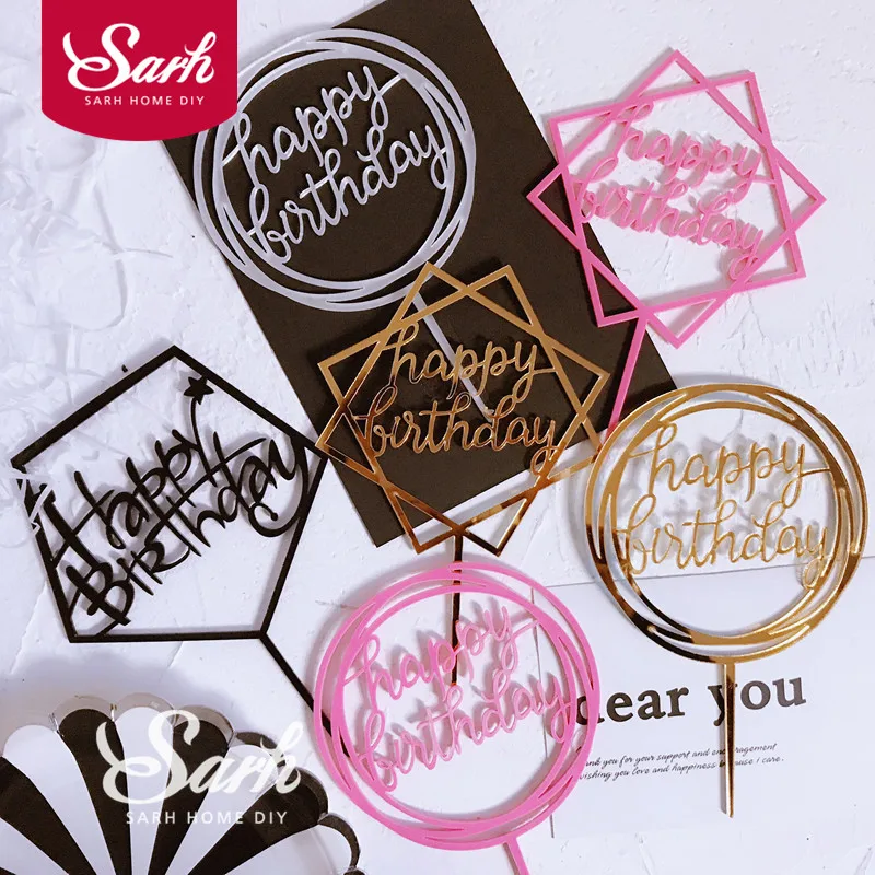 

Acrylic Gold Silver Pink Black Geometry Round Square Collection Cake Topper for Party Decoration Dessert lovely Gifts