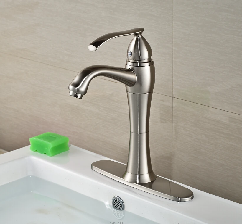 

Free Shipping ! Nickle Brushed Deck Mounted Sink Deck Mounted Basin Faucet Mixer Tap With Base Plate